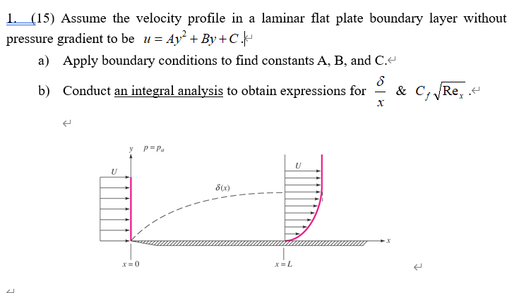 Solved 1. (15) Assume the velocity profile in a laminar flat | Chegg.com