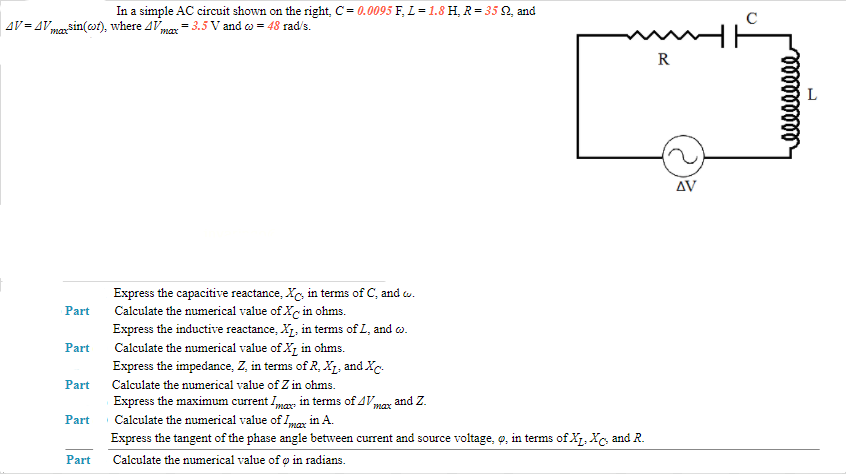 Solved In A Simple Ac Circuit Shown On The Right C 0 00 Chegg Com