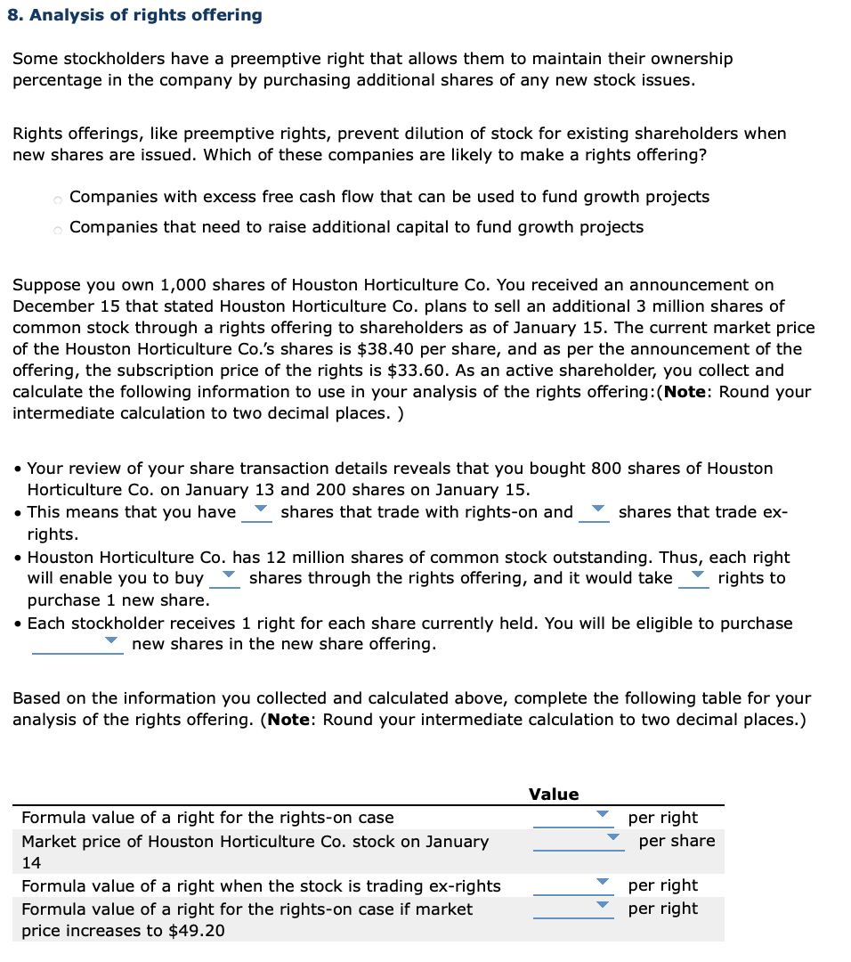8-analysis-of-rights-offering-some-stockholders-have-chegg