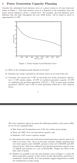 1 Power Generation Capacity Planning Consider The Chegg Com