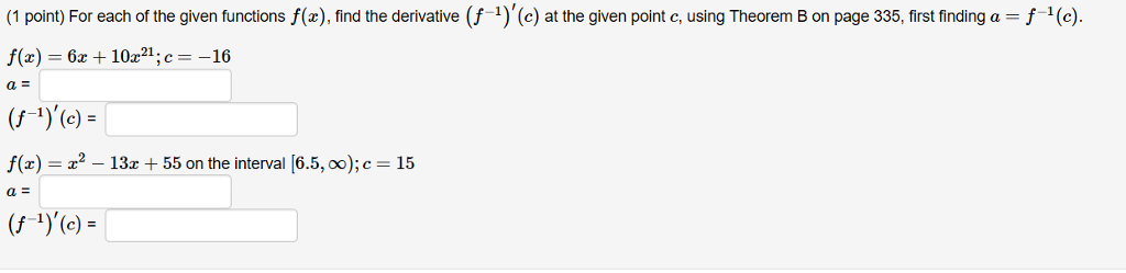 Solved 1 point) For each of the given functions f(x),find | Chegg.com