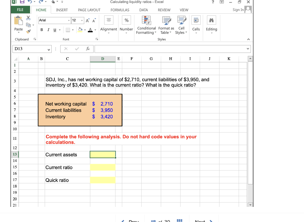 Solved > Calculating liquidity ratios Excel ? 6 X FILE