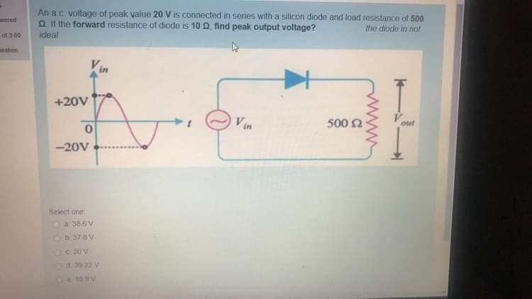 Solved An ac voltage of peak value 20 V is connected in | Chegg.com