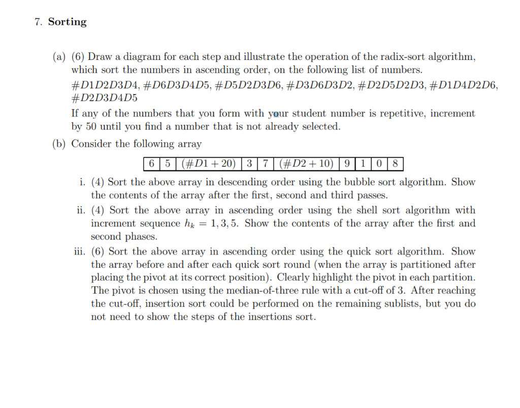 7. Sorting (a) (6) Draw a diagram for each step and | Chegg.com