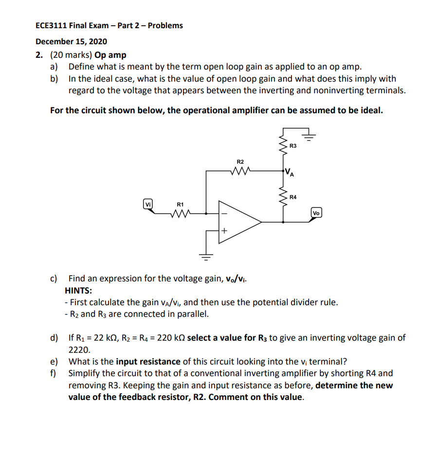 Solved Question As BelowECE3111 ﻿Final Exam - ﻿Part 2 - | Chegg.com