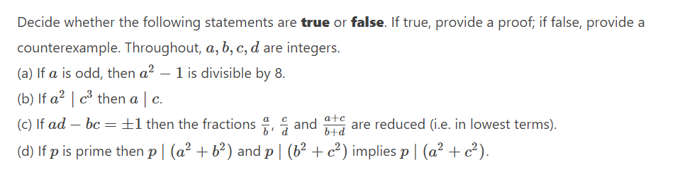 Solved Decide whether the following statements are true or | Chegg.com