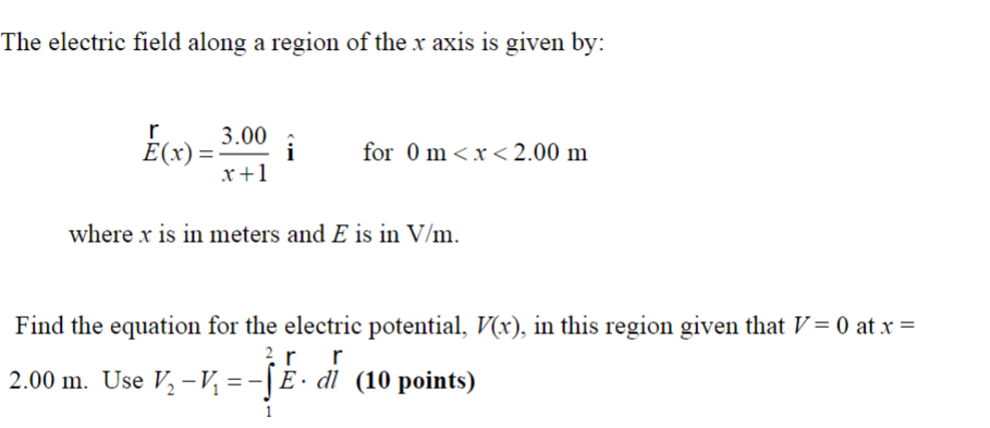 Solved The electric field along a region of the x ﻿axis is | Chegg.com