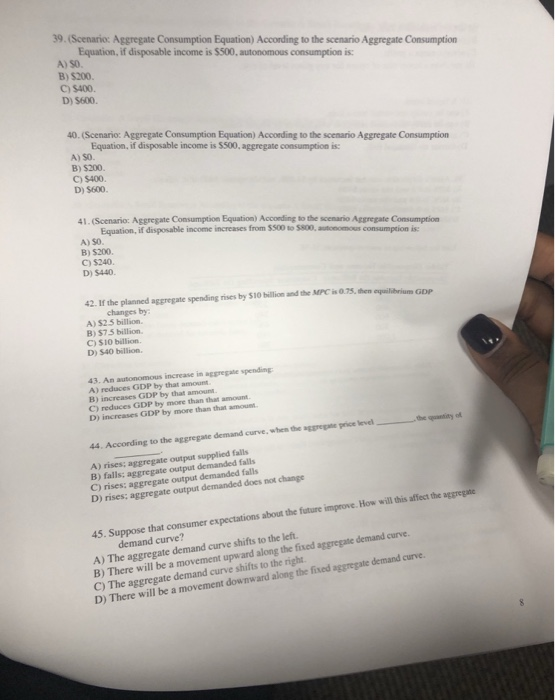 Solved 39.(Scenario: Aggregate Consumption Equation) | Chegg.com