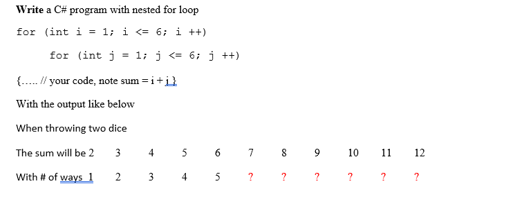 Solved Write a C# program with nested for loop for (int i = | Chegg.com