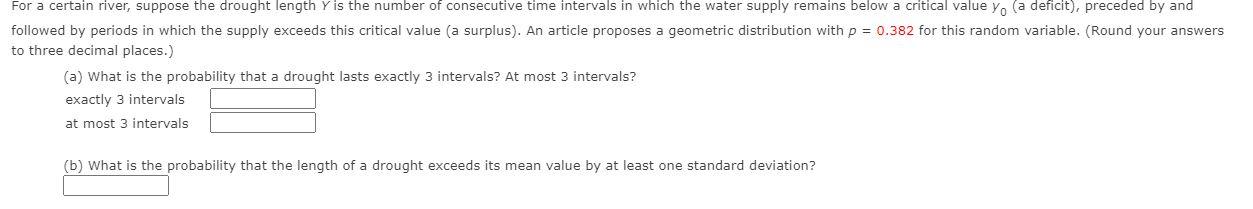 Solved For a certain river, suppose the drought length Y is | Chegg.com