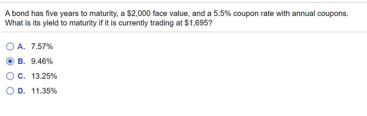 Solved A bond has five years to maturity, a $2,000 face | Chegg.com