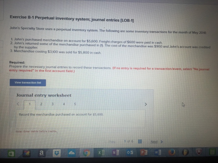 Solved Exercise 81 Perpetual inventory system; journal