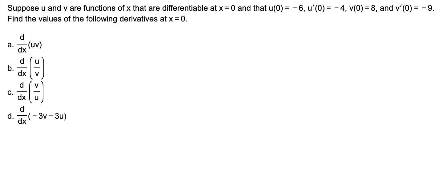 Solved Suppose U And V Are Functions Of X That Are | Chegg.com