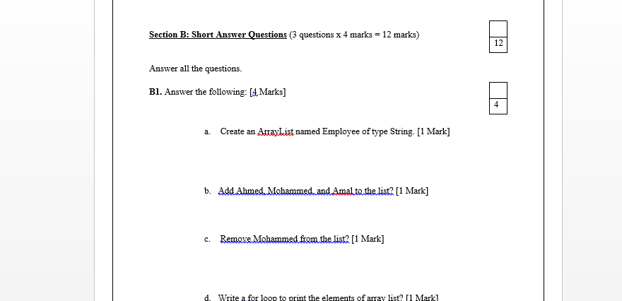 Solved Section B: Short Answer Questions (3 Questions X 4 | Chegg.com