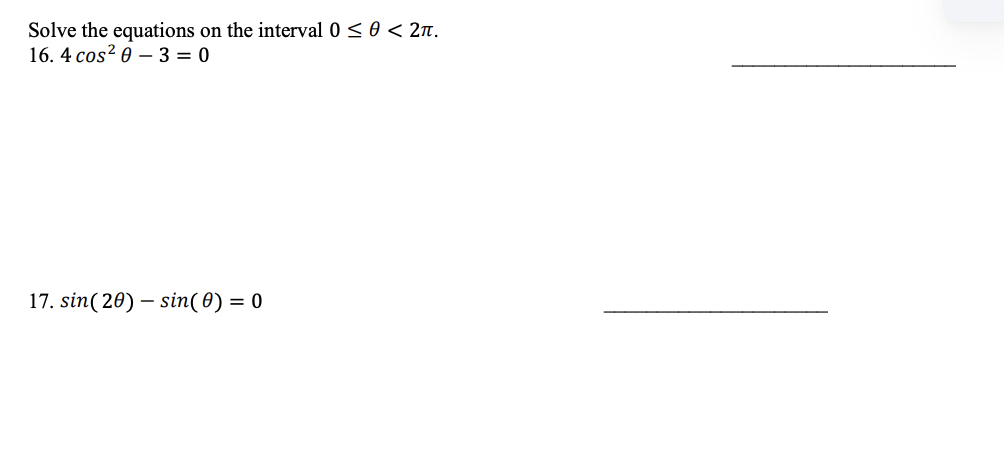 Solved Solve the equations on the interval \\( 0 \\leq | Chegg.com