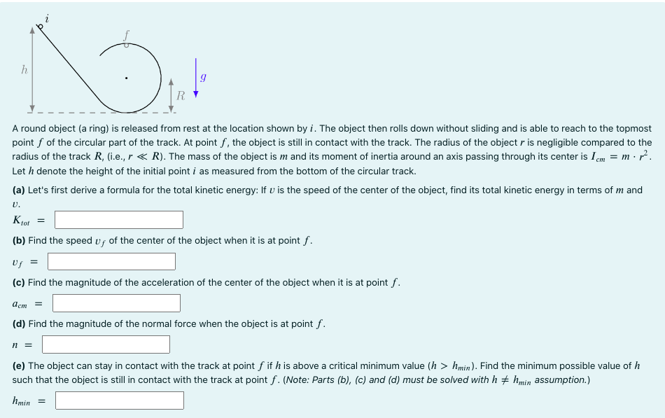 Solved A round object (a ring) is released from rest at the | Chegg.com