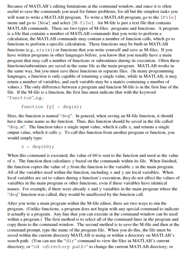 Solved Introduction to MATLAB: MATLAB is a software package | Chegg.com