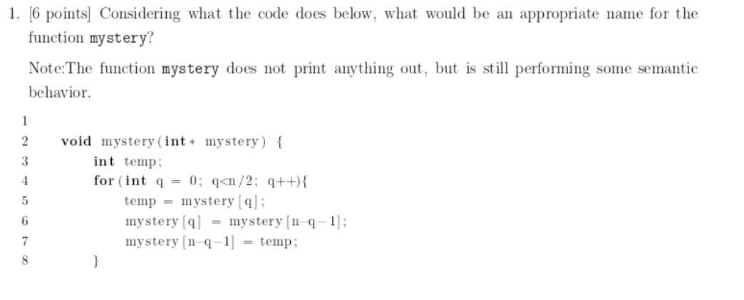 Solved 1. [6 points) Considering what the code does below, | Chegg.com