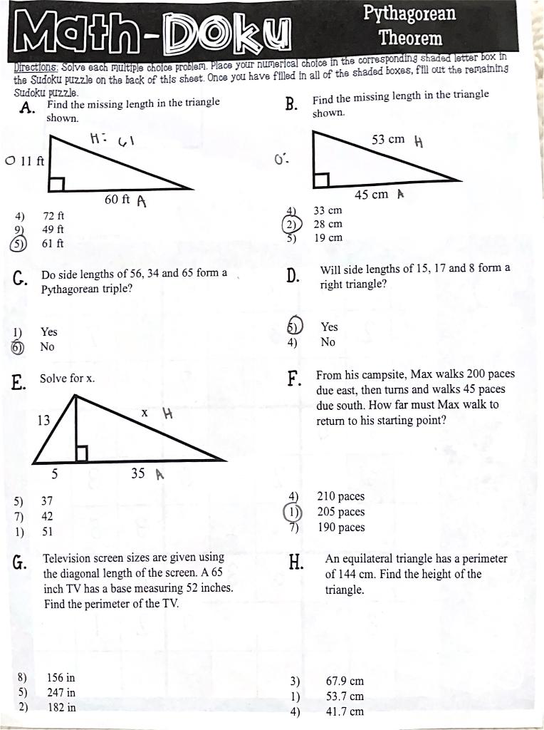 pythagorean theorem puzzle worksheet