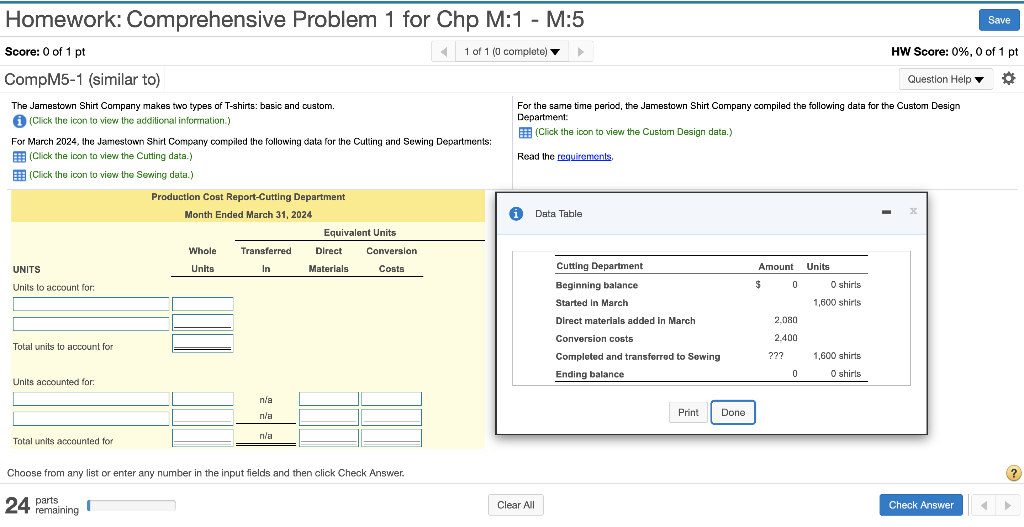 Solved Homework: Comprehensive Problem 1 for Chp M:1 - M:5 | Chegg.com