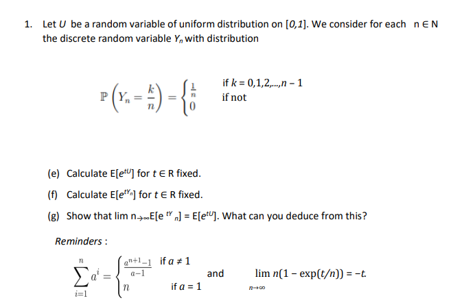 Solved 1. Let U be a random variable of uniform distribution | Chegg.com
