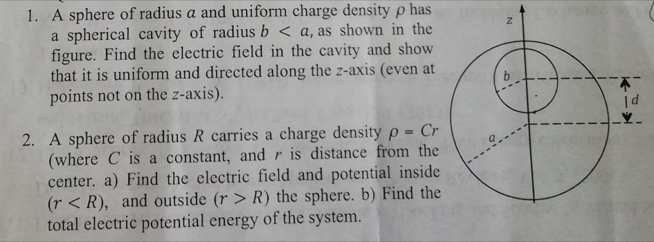 Solved I. A sphere of radius a and uniform charge density ρ | Chegg.com