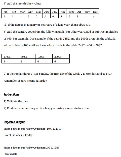 Solved Write a program that prints day of the week for any | Chegg.com