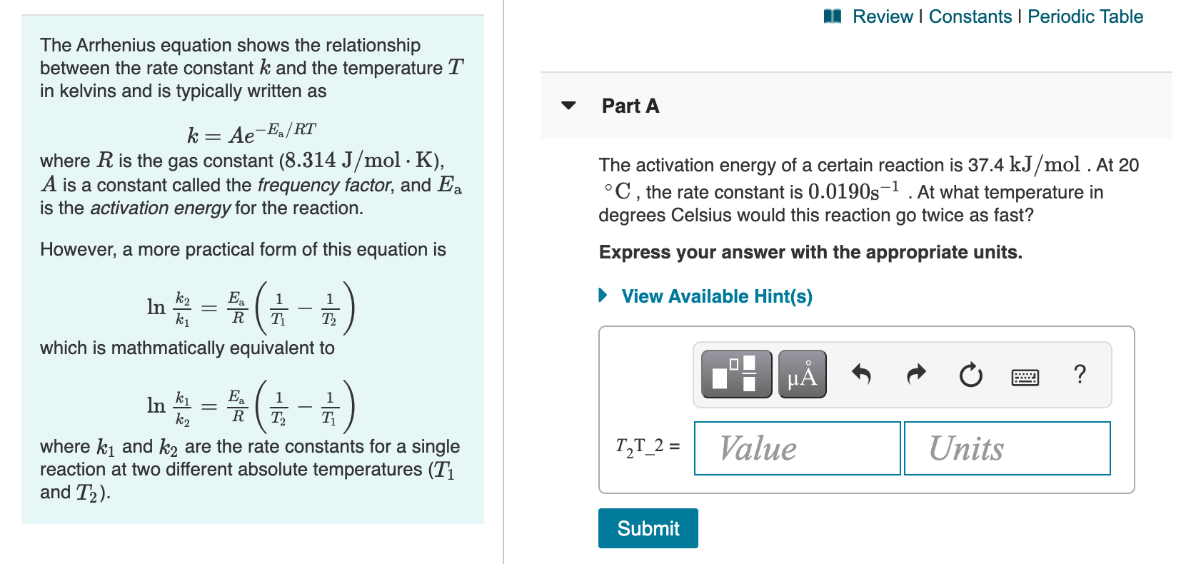 Solved Part A: The Activation Energy Of A Certain Reaction | Chegg.com