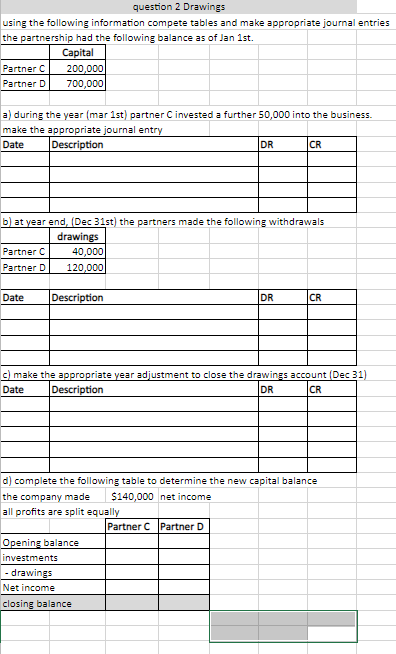 Solved question 2 Drawings using the following information | Chegg.com