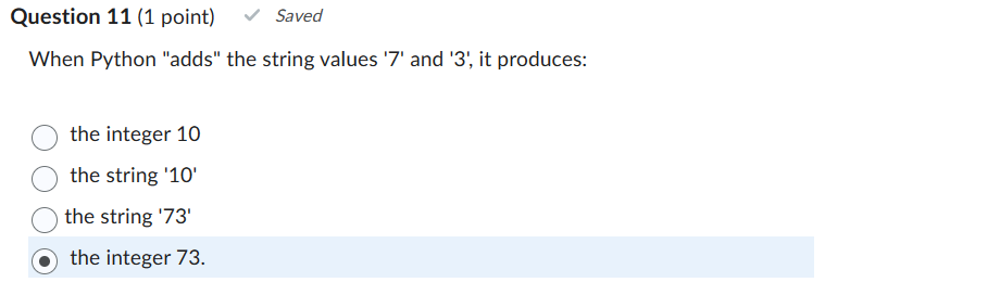 Solved Question 11 (1 point)When Python