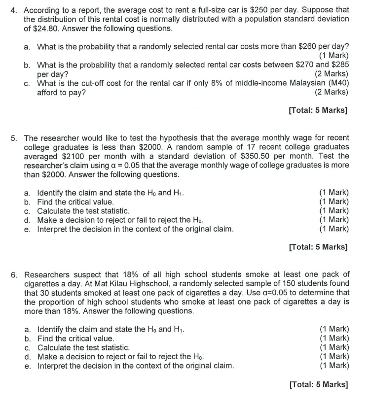 Solved 4. According to a report, the average cost to rent a