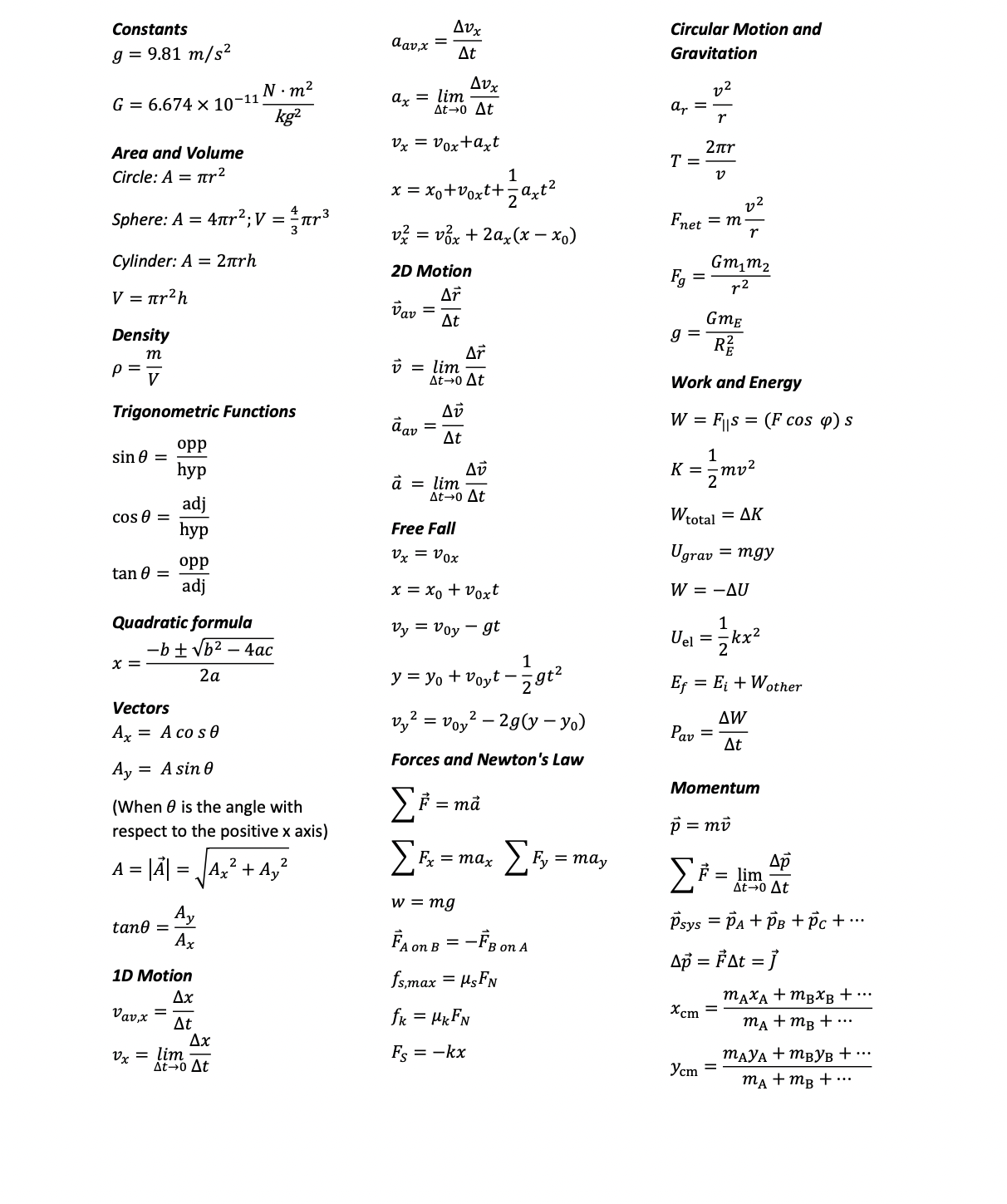 Constants g=9.81 m/s2 G=6.674×10−11 kg2N⋅m2 Area and | Chegg.com