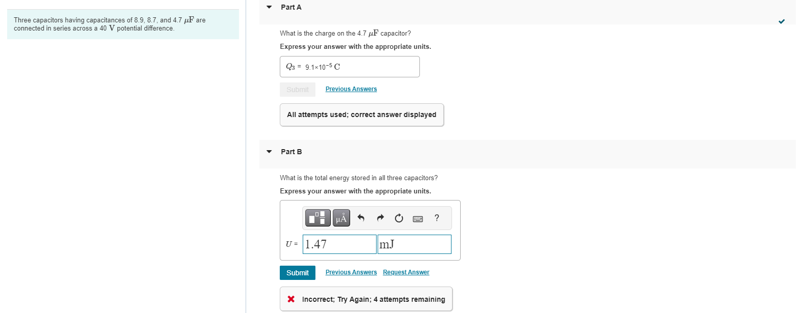 Solved Parts b,c,d please!!Three capacitors having | Chegg.com