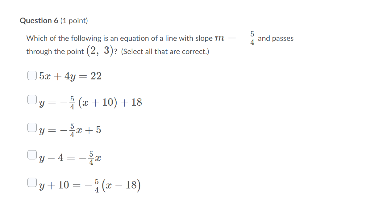 Solved Question 1 (1 point) What is the slope of the line | Chegg.com