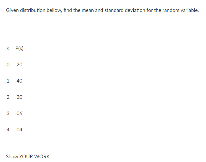Solved Given distribution bellow, find the mean and standard | Chegg.com
