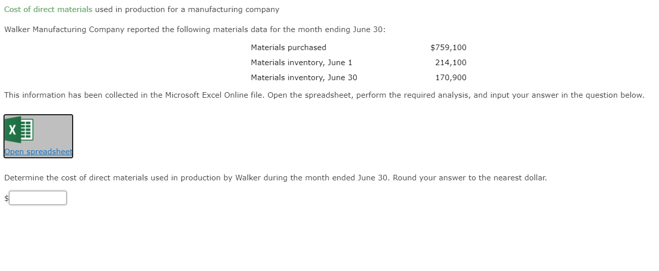 Solved Cost Of Direct Materials Used In Production For A | Chegg.com