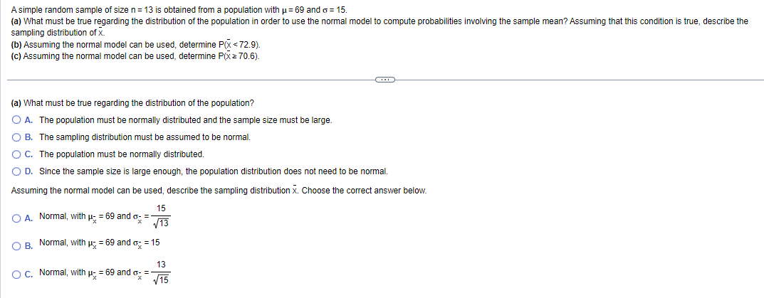 Solved A simple random sample of size n=13 is obtained from | Chegg.com