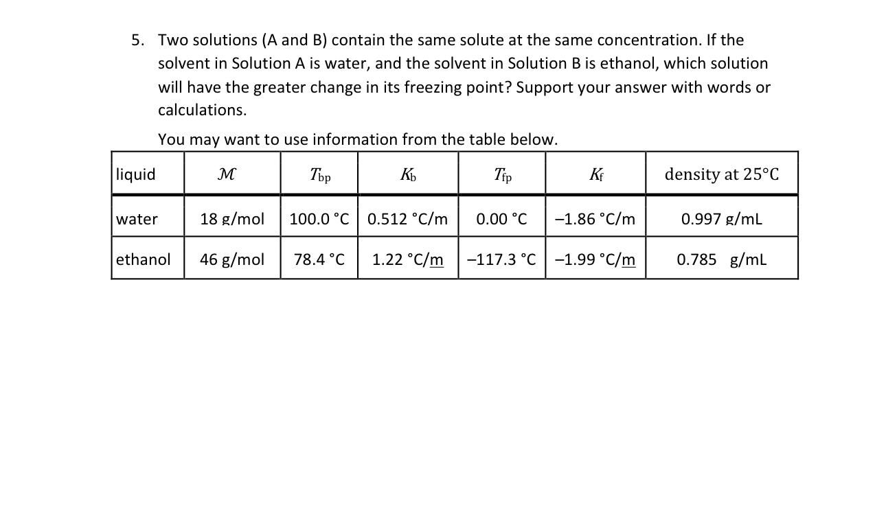 Solved 5. Two Solutions ( A And B ) Contain The Same Solute | Chegg.com