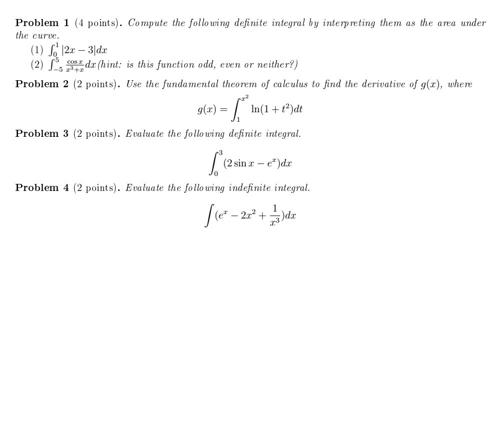 Solved Problem 1 (4 Points). Compute The Following Definite | Chegg.com