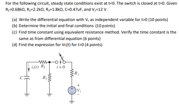 Solved For the following circuit, steady state conditions | Chegg.com