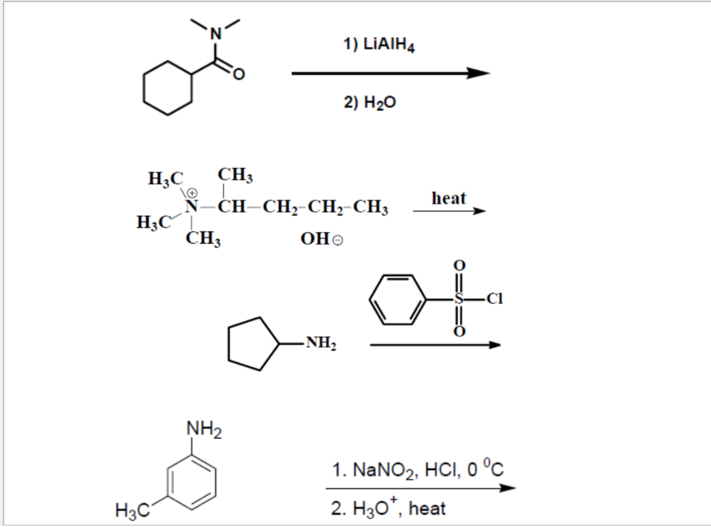 Solved 1) LiAIH4 2) H2O heat н,С CH3 N-CH-CH2-CH-CH3 H5C CH; | Chegg.com