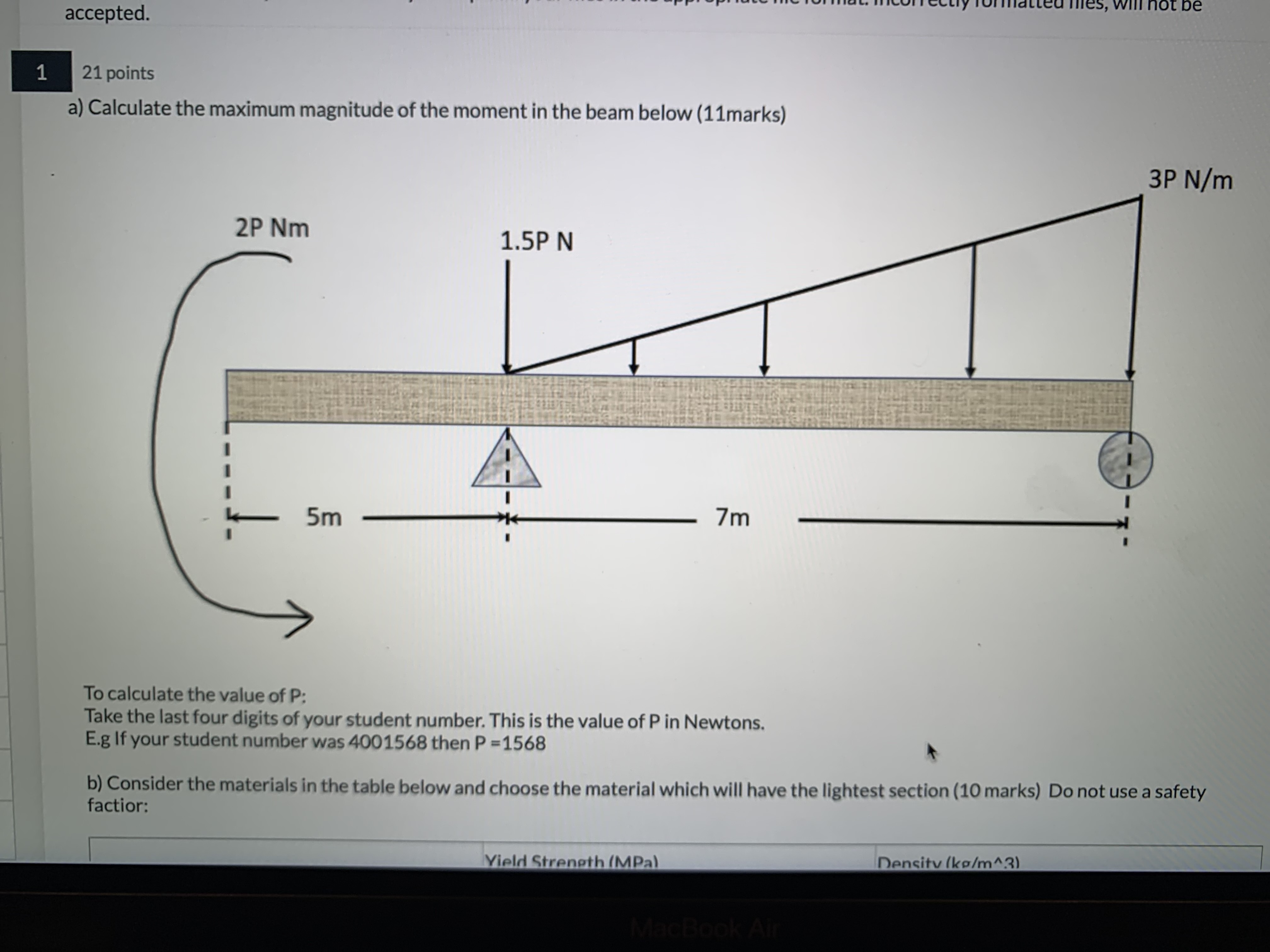 Solved b) Consider the materials in the table below and | Chegg.com