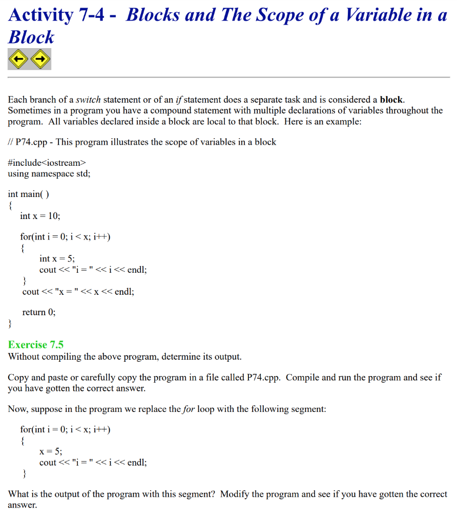 Solved Activity 7-4 - Blocks and The Scope of a Variable in | Chegg.com