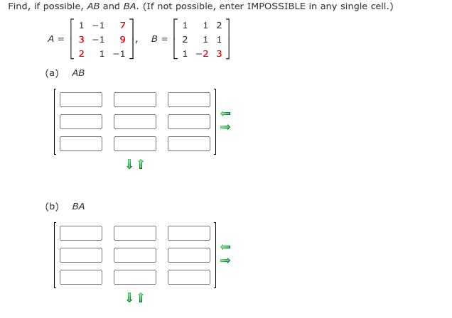 Solved Find, If Possible, AB And BA. (If Not Possible, Enter | Chegg.com