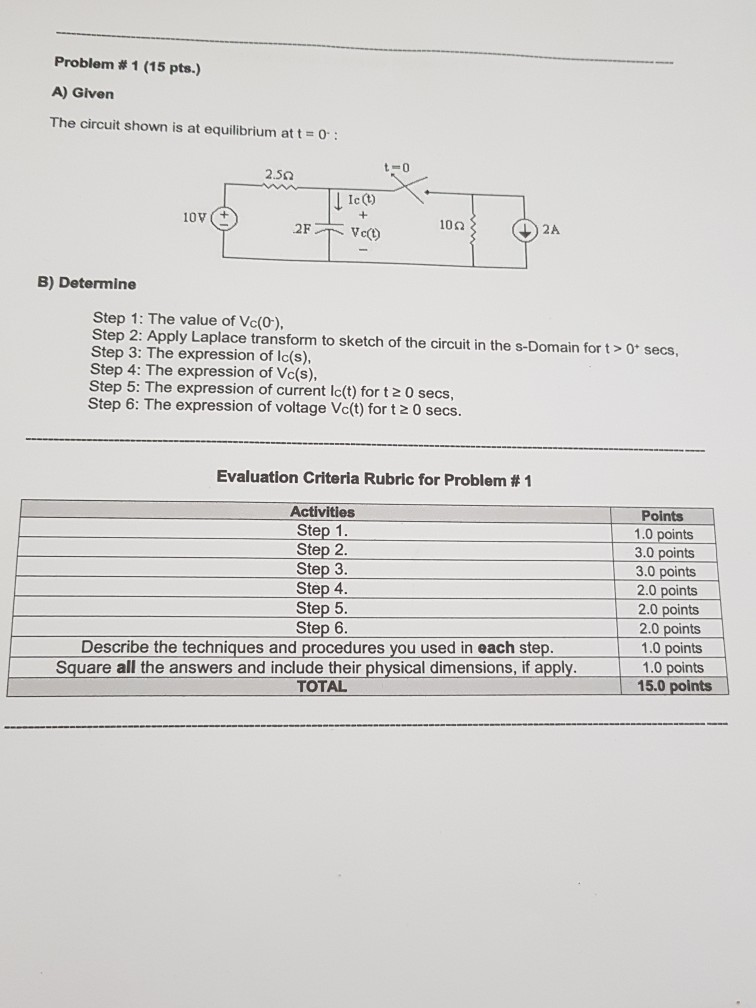 Solved Problem # 1 (15 pts.) A) Given The circuit shown is | Chegg.com