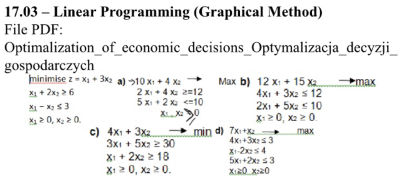 17.03 - Linear Programming (Graphical Method) File PDF: Optimalization_of_economic_decisions_Optymalizacja_decyzji_ gospodarc