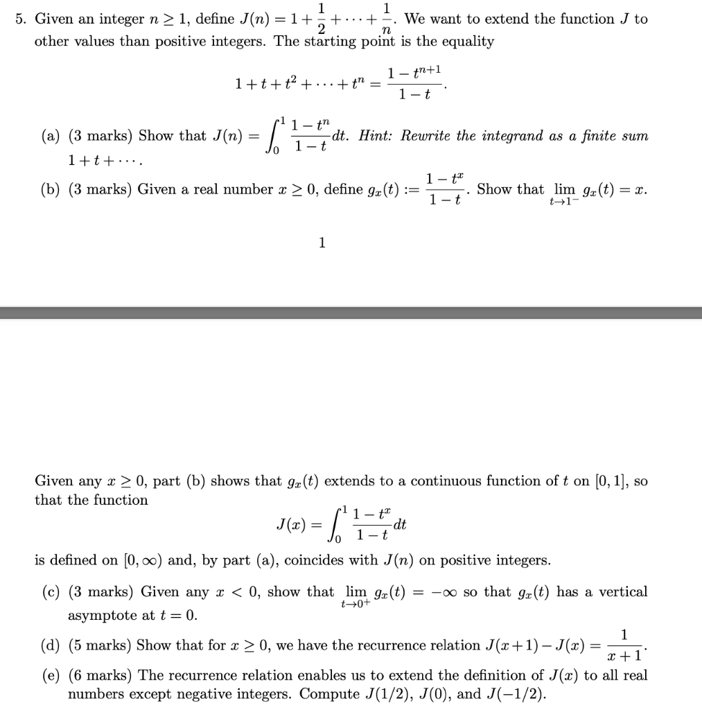 Solved Given An Integer N≥1 Define Jn121⋯n1 We Want 6003