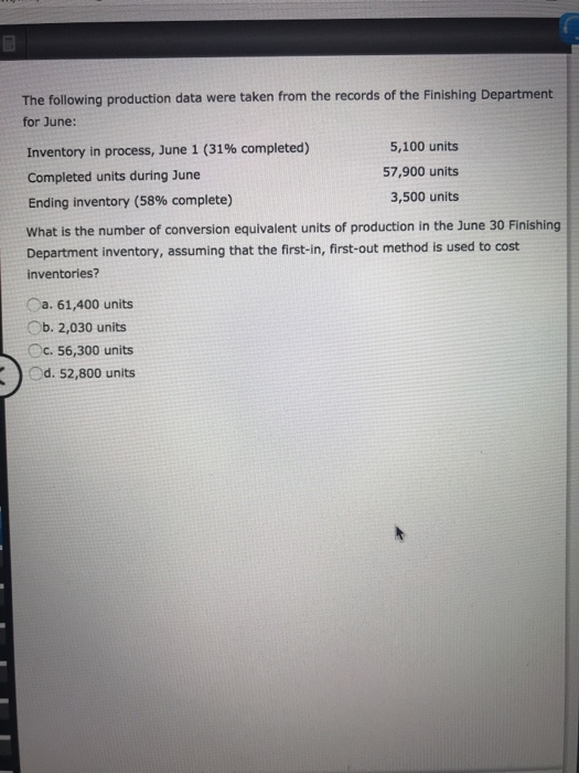 Solved The following production data were taken from the