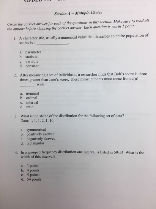 Solved Section A - Multiple-Choice Circle The Correct Answer | Chegg.com