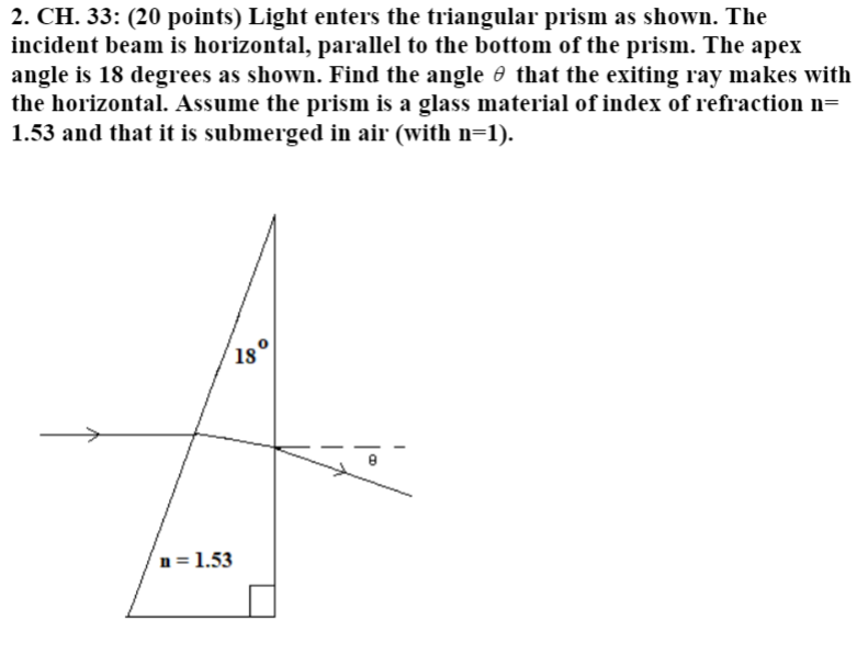 Solved 2 Ch 33 Points Light Enters The Triangular Chegg Com